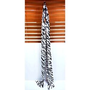 Womens Zebra Print Scarf 80" White Black Boho Animal Safari Unique Pointed Ends